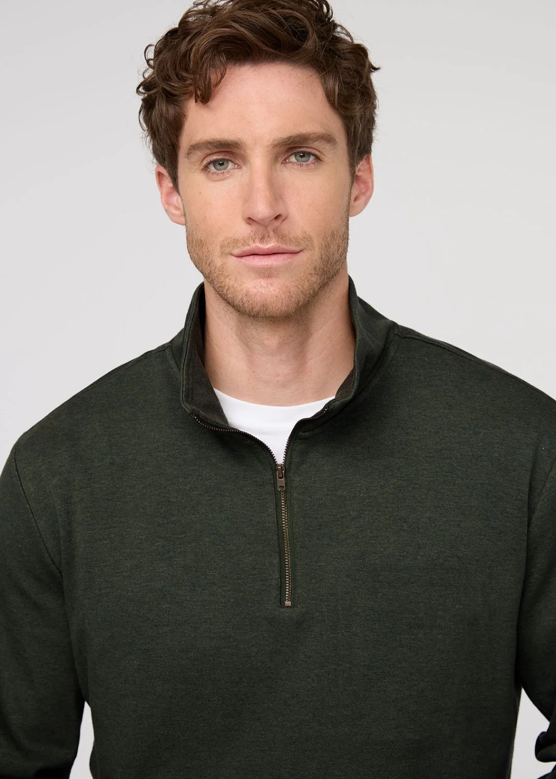 Performance Flannel Quarter Zip - Heather Peat - Image 5