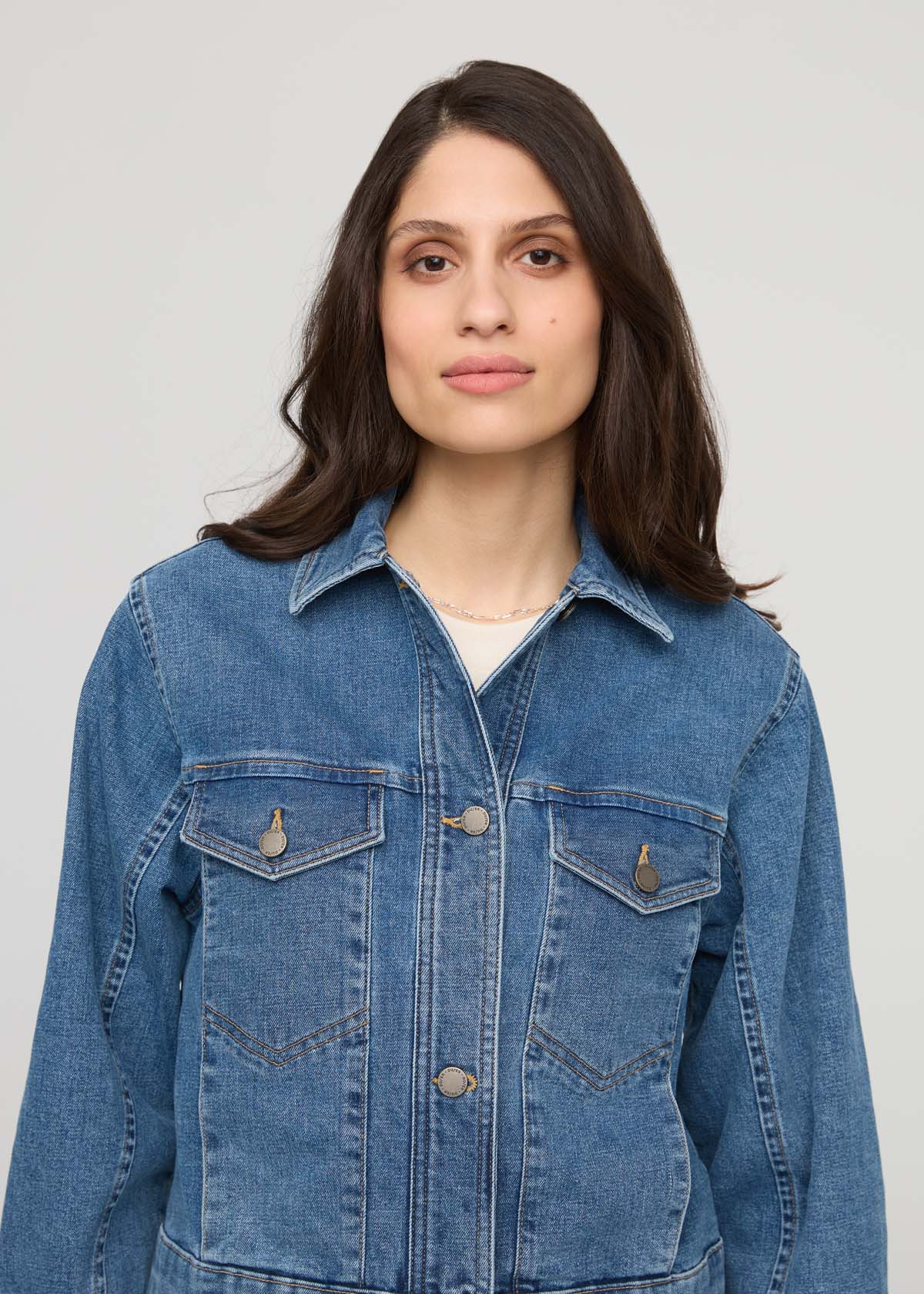 Midweight Denim Pleated Jacket - Vintage Wash - Image 6