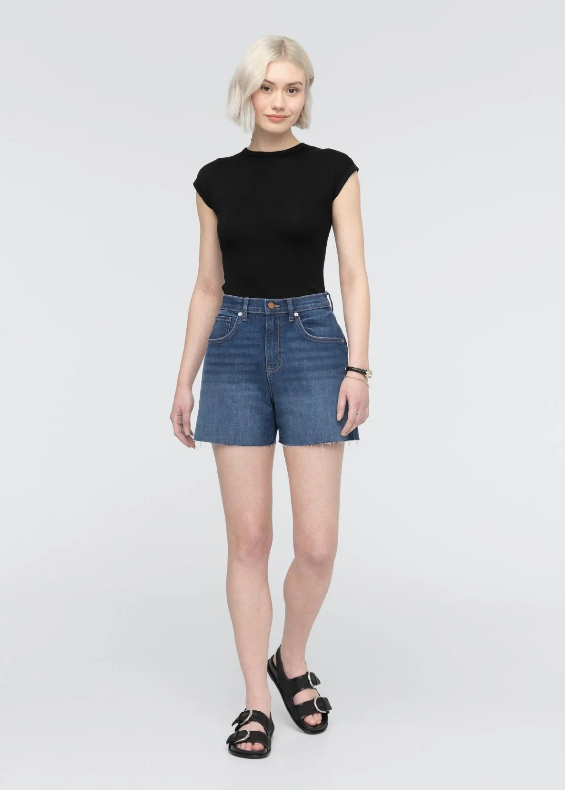 Performance Denim+ High Rise Relaxed Short - Medium Indigo