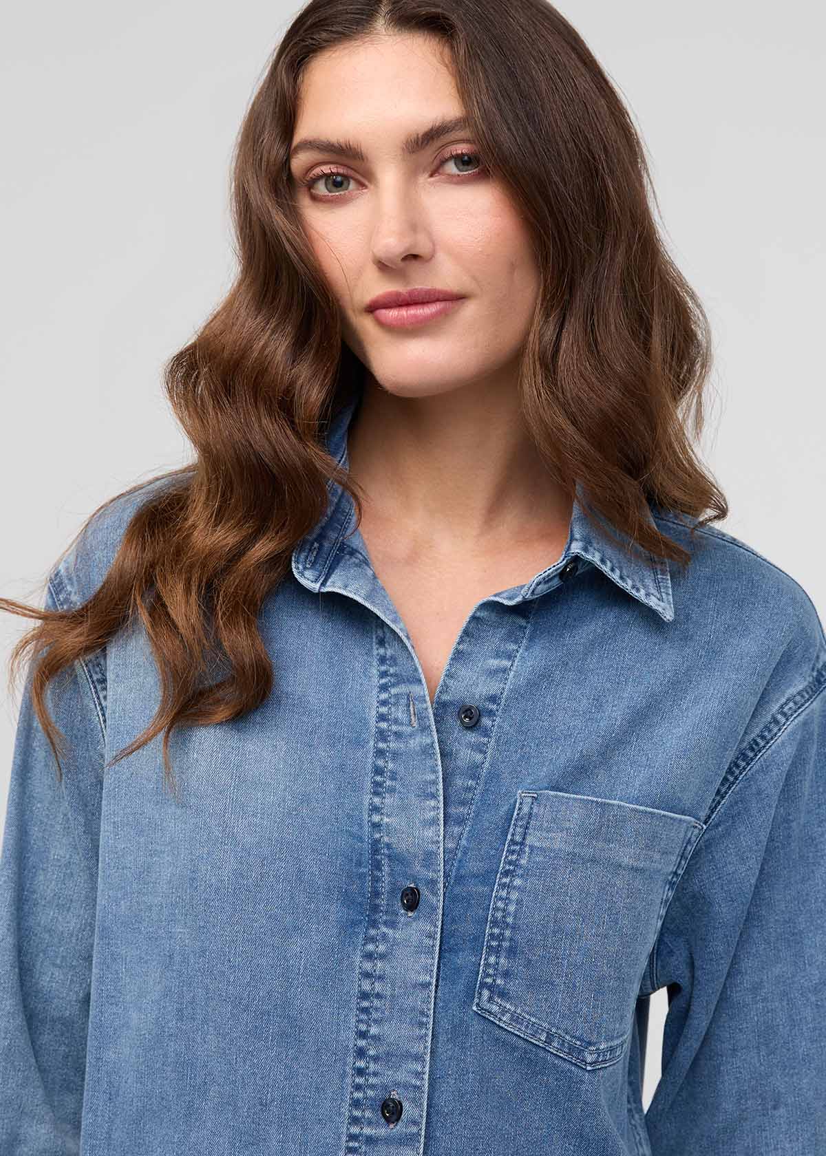 Performance Denim Lite Shirt Dress - Washed Indigo - Image 4