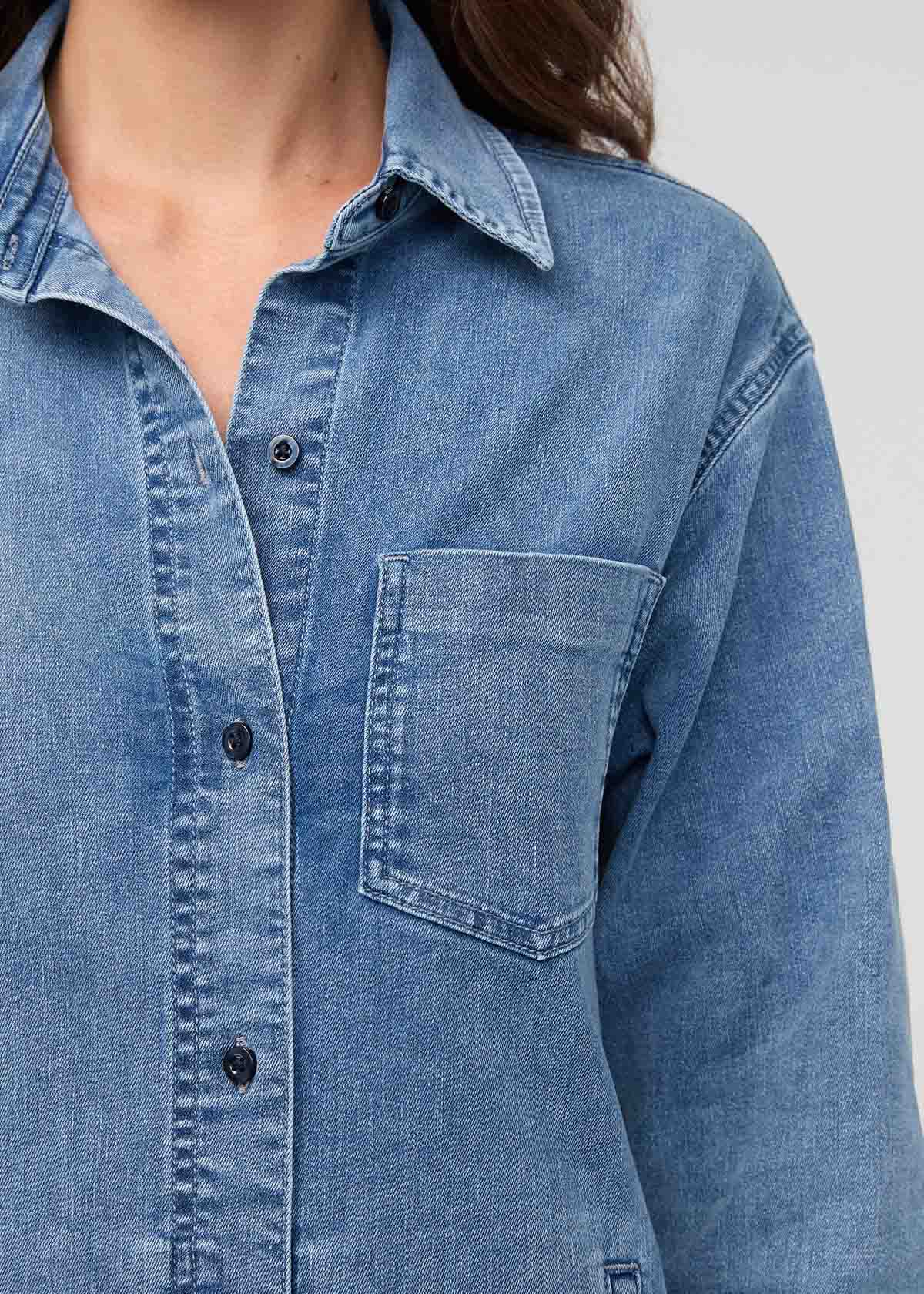 Performance Denim Lite Shirt Dress - Washed Indigo - Image 5
