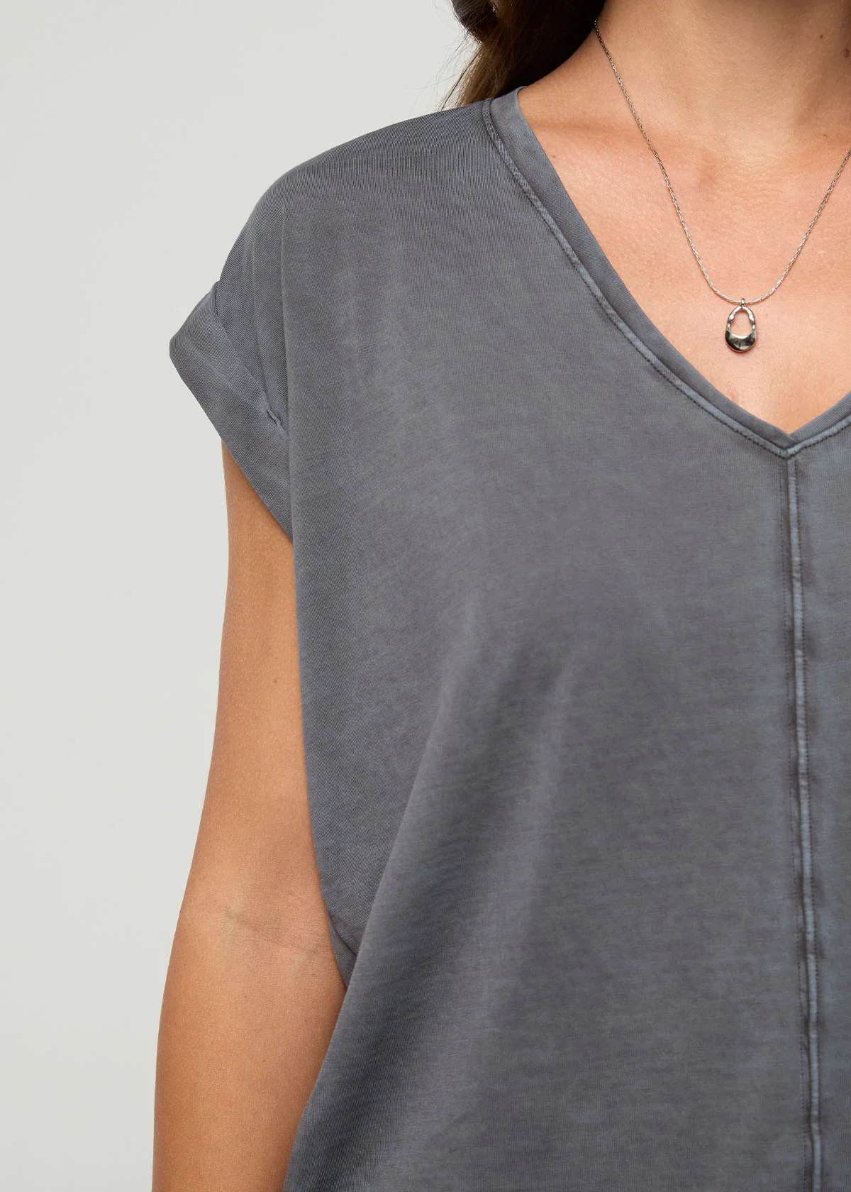 PurePima Dolman V-Neck - Washed Grey - Image 5