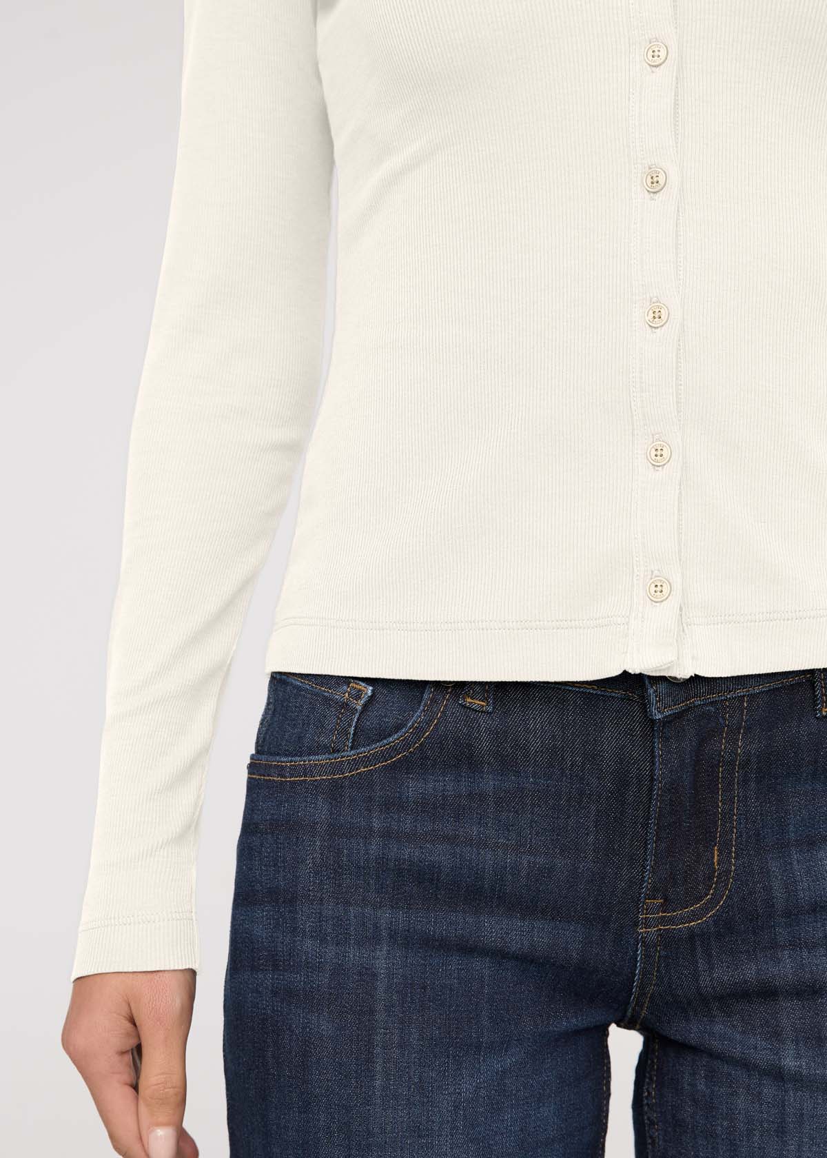 Ribbed Pima Fitted Button Down - Ecru - Image 5