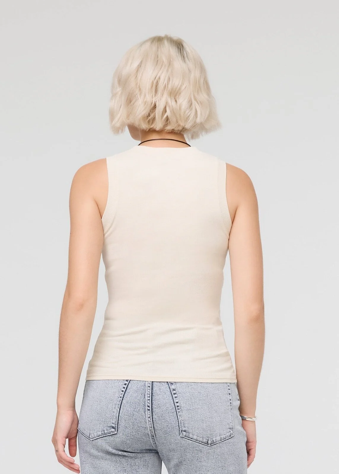 Ribbed Pima High Neck Tank - Ecru - Image 4