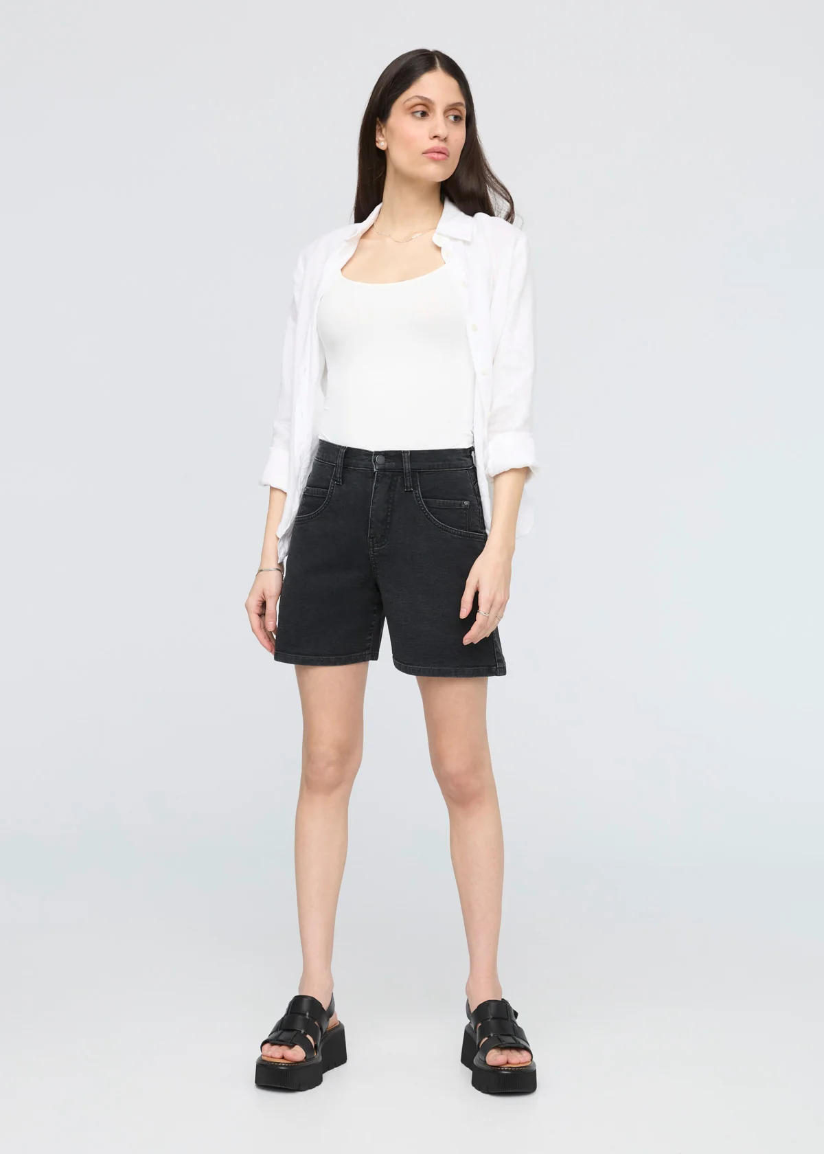Stretch Canvas High Rise Relaxed Short - Black