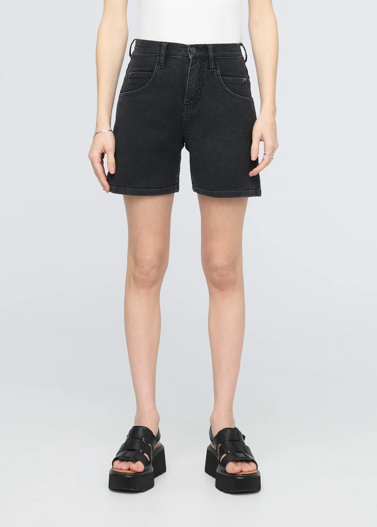 Stretch Canvas High Rise Relaxed Short - Black - Image 2